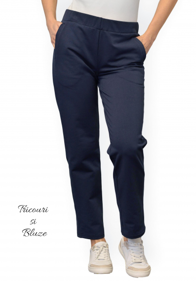 Pantaloni bumbac flausat, simpli, cu buzunare, bleumarin