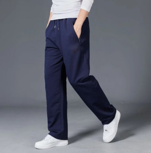 Pantaloni bumbac flausat simpli, bleumarin