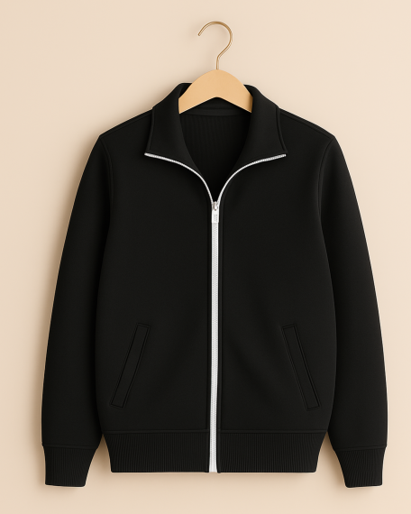 Bluza trening cu guler, neagra, femei