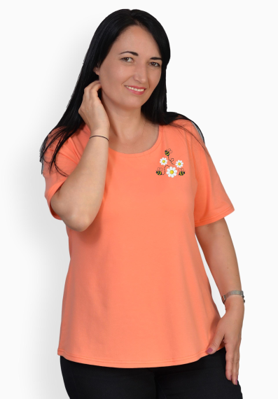 Tricou somon cu margarete si albinute, maneca medie