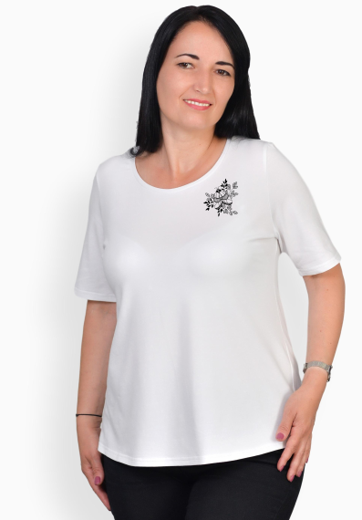 Tricou alb cu fluturas negru, maneca medie