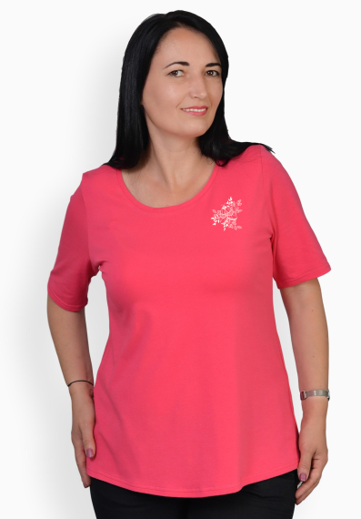 Tricou rosu zmeuriu cu fluturas alb, maneca medie