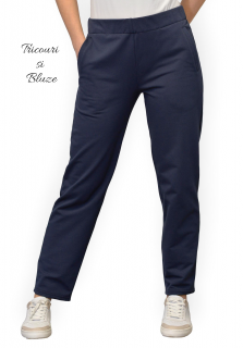 Pantaloni bumbac flausat, simpli, cu buzunare, bleumarin