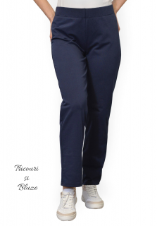 Pantaloni bumbac flausat, simpli, fara buzunare, bleumarin