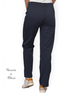 Pantaloni bumbac flausat, simpli, fara buzunare, bleumarin