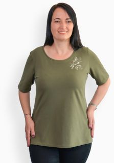 Tricou kaki inchis cu fluturas crem, maneca medie