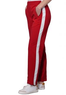 Pantaloni trening rosii, cu o dunga lata alba, si cu buzunare
