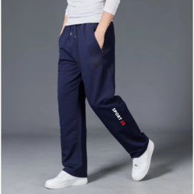 Pantaloni bumbac flausat bleumarin, Sport