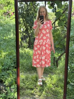Rochie Lidia - vascoza jerse, Margarete albe pe roz