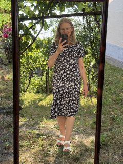 Rochie Lidia - bleumarin cu floricele albe