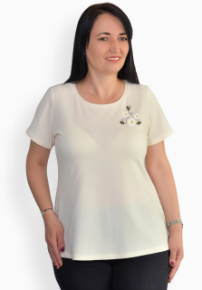 Tricou crem cu margarete si albinute, maneca scurta