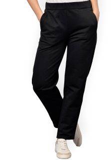 Pantaloni bumbac flausat, simpli, cu buzunare, negri