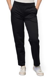 Pantaloni bumbac flausat, simpli, cu buzunare, negri