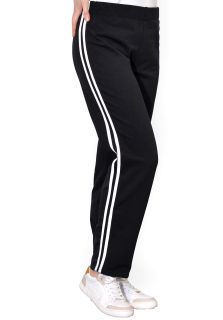 Pantaloni negri, din bumbac flausat, cu doua dungi albe, fara buzunare
