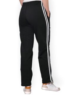 Pantaloni negri, din bumbac flausat, cu doua dungi albe, si cu buzunare