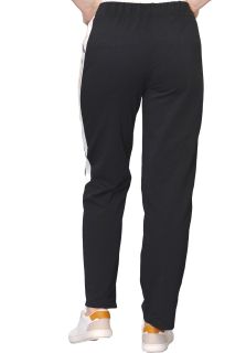 Pantaloni negri, din bumbac flausat, cu o dunga lata alba, si cu buzunare