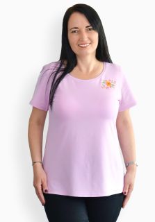 Tricou mov deschis cu flori de primavara colorate, maneca scurta