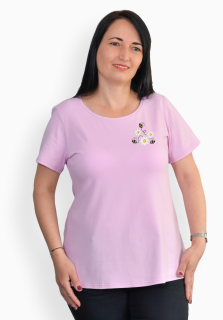 Tricou mov deschis cu margarete si albinute, maneca scurta