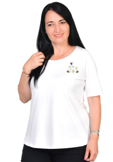 Tricou alb cu margarete si albinute, maneca medie