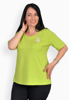 Tricou verde deschis cu margarete delicate, maneca medie