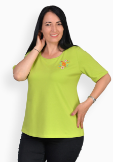 Tricou verde deschis cu flori de primavara colorate, maneca medie