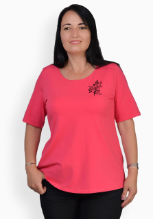 Tricou rosu zmeuriu cu fluturas negru, maneca medie