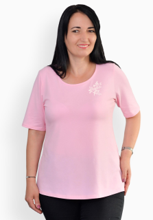 Tricou roz deschis cu fluturas alb, maneca medie