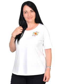 Tricou alb cu flori de primavara colorate, maneca medie